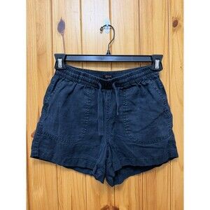 Quince 100% European Linen High Waisted Black Shorts Size Small Drawstring Waist